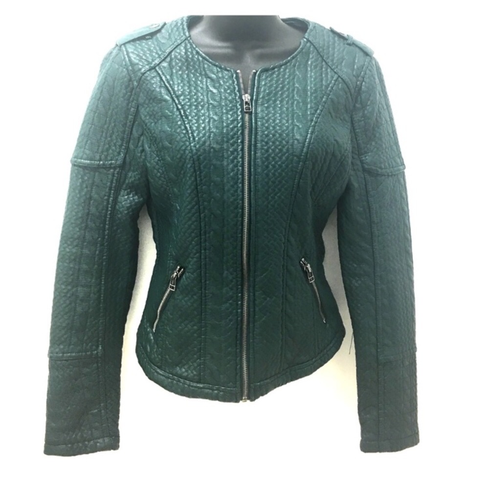 New York & Co green leather vegan jacket.